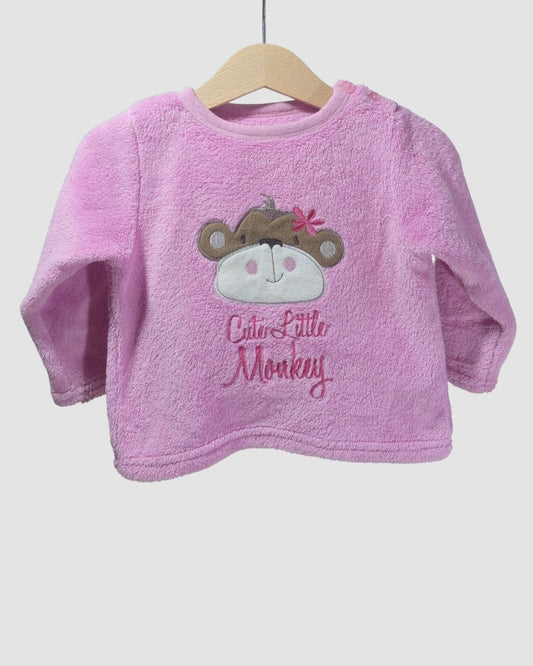 Плюшена блуза с апликация маймуна